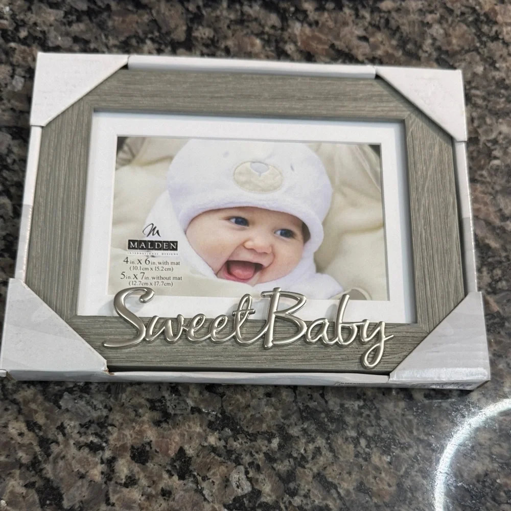 Malden Sweet Baby matted Photo Frame Set - 3 / Gray wood grain frame NEW